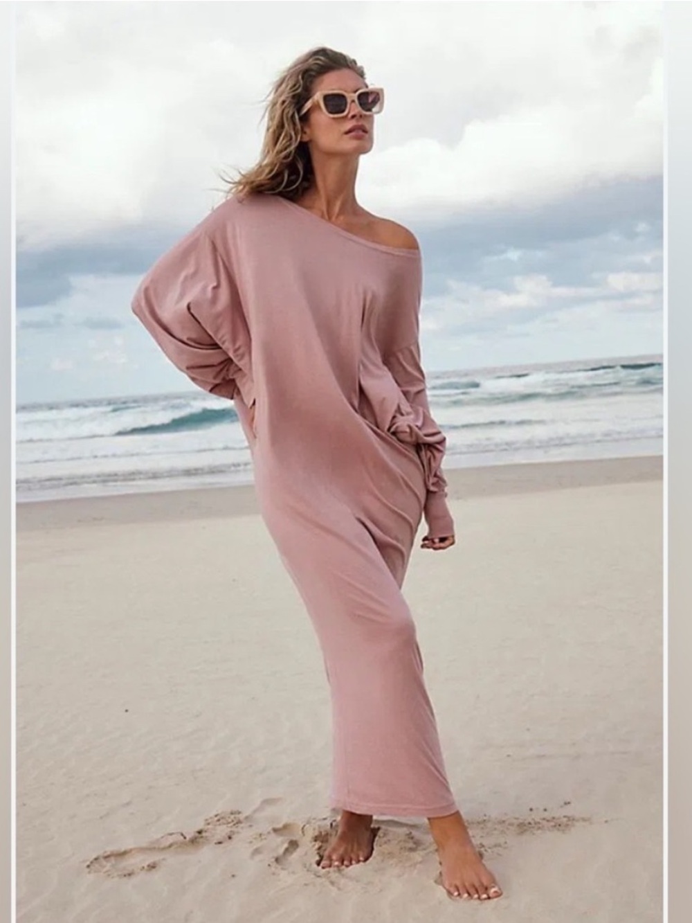 Free People beach mauve lifestyle maxi dress womens S oversized dolman sleeve